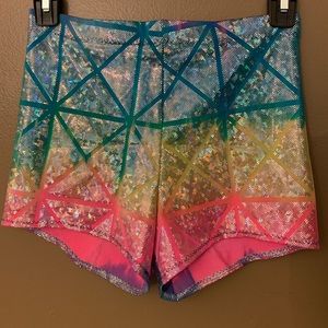 Neon Rainbow Hologram High Waist Shorts